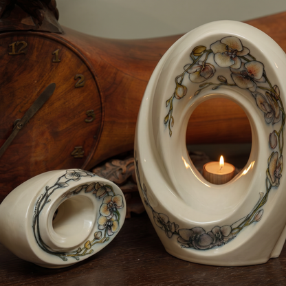 Hand Decorated Urn "The Passage - Orchids" - Large Ceramic Urn for Human Ashes - Pulvis Art Urns