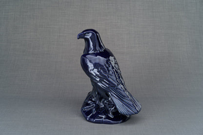 Aquilae Handmade Urn For Cremation Ashes - Large | Cobalt Metallic | Ceramic / Military Eagle Urn / Veteran Urn