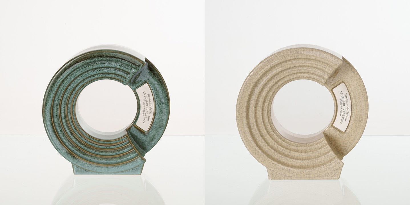 Pulvis Art Urns Adult Size Urn Oily Green Melange / Craquelure / YES (+60$) Companion Urn "Solace" - Memorial Urn for Two | Ceramic Double Urn