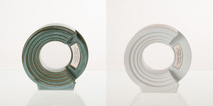 Pulvis Art Urns Adult Size Urn Oily Green Melange / White Matte / YES (+60$) Companion Urn "Solace" - Memorial Urn for Two | Ceramic Double Urn