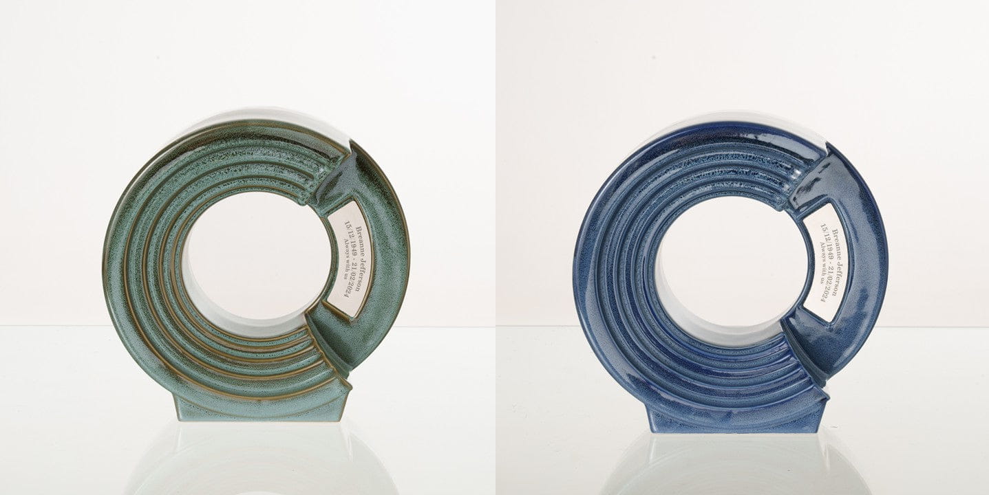 Pulvis Art Urns Adult Size Urn Oily Green Melange / Blue Melange / YES (+60$) Companion Urn "Solace" - Memorial Urn for Two | Ceramic Double Urn