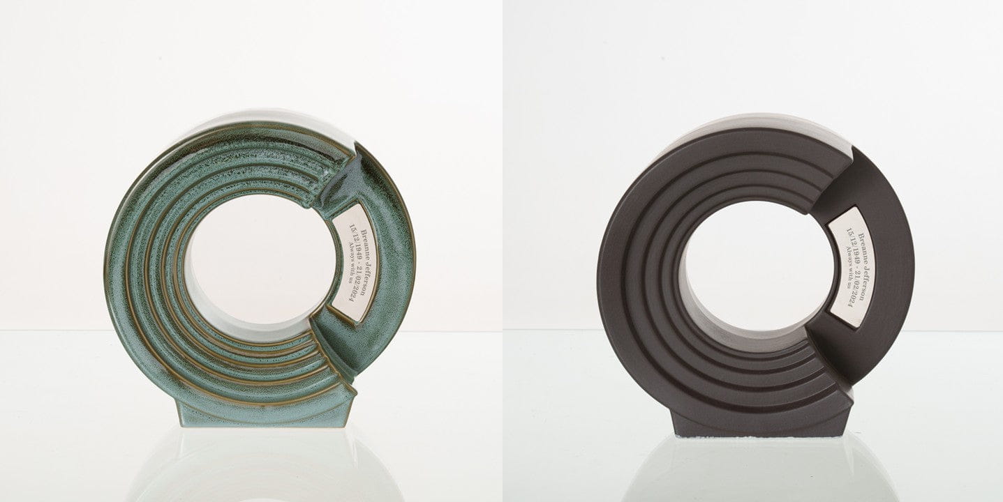 Pulvis Art Urns Adult Size Urn Oily Green Melange / Gray Matte / YES (+60$) Companion Urn "Solace" - Memorial Urn for Two | Ceramic Double Urn