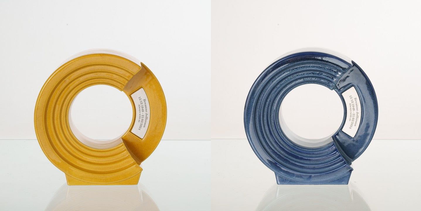 Pulvis Art Urns Adult Size Urn Amber Yellow / Blue Melange / YES (+60$) Companion Urn "Solace" - Memorial Urn for Two | Ceramic Double Urn