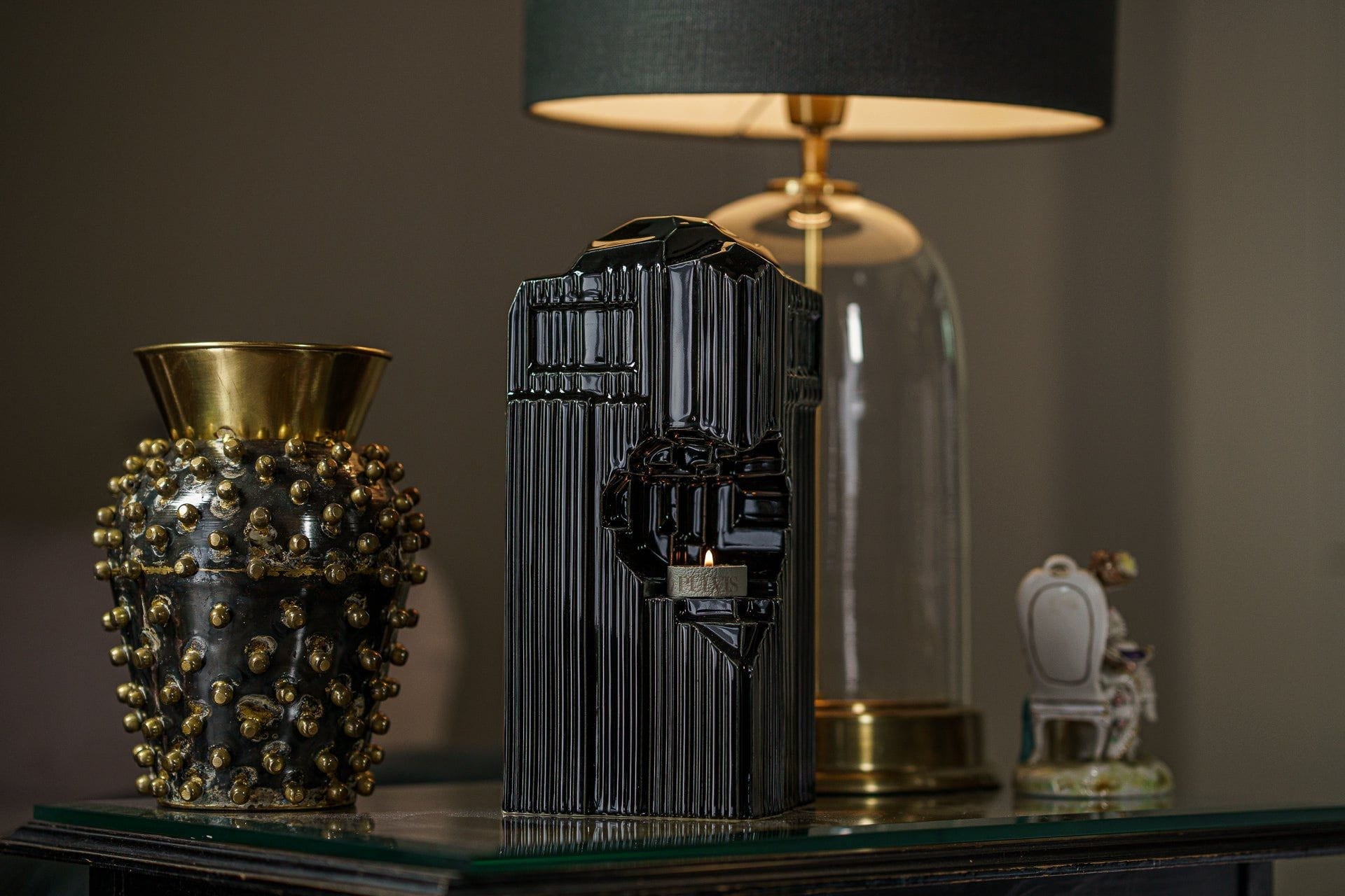 Pulvis Art Urns Adult Size Urn Cremation Candle Urn for Ashes "Heart" - Large | Lamp Black | Ceramic