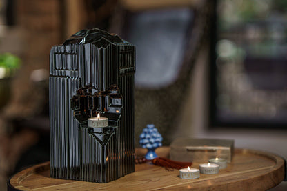 Pulvis Art Urns Adult Size Urn Cremation Candle Urn for Ashes "Heart" - Large | Lamp Black | Ceramic