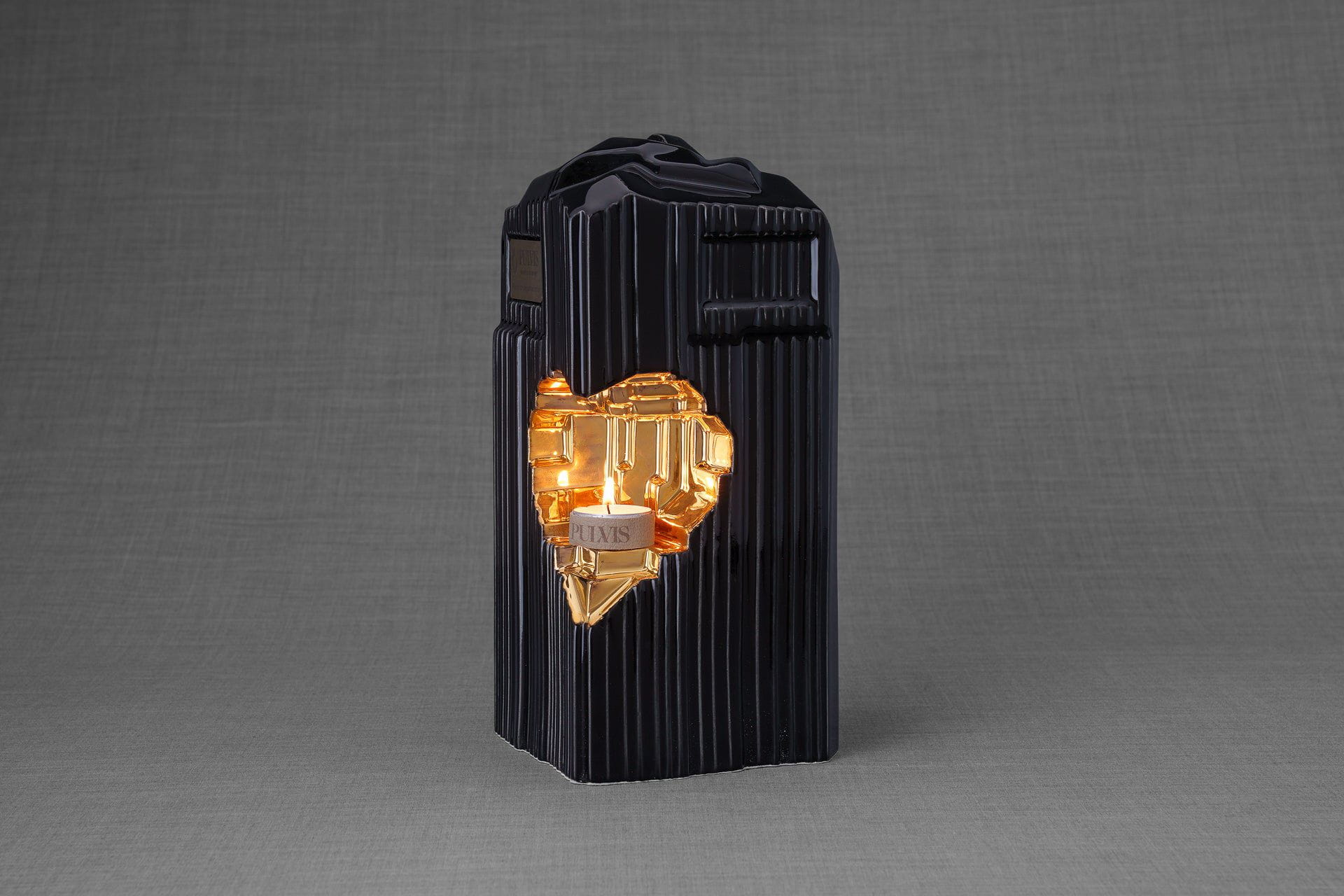 Pulvis Art Urns Adult Size Urn Cremation Candle Urn for Ashes "Heart" - Large | Lamp Black | Ceramic