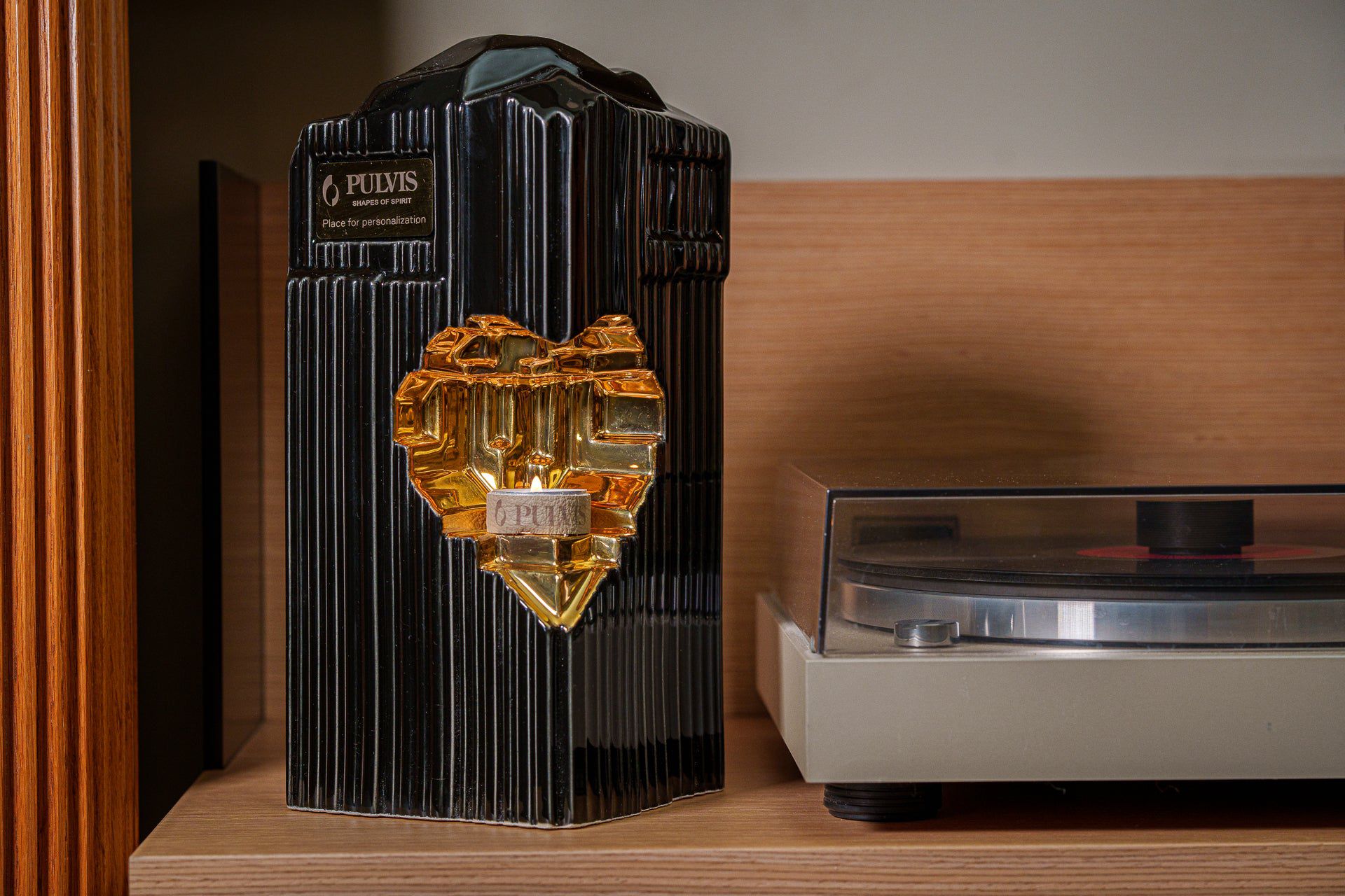 Pulvis Art Urns Adult Size Urn Cremation Candle Urn for Ashes "Heart" - Large | Lamp Black | Ceramic