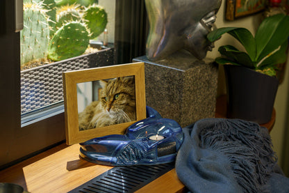Pulvis Art Urns Adult Size Urn Cremation Urn "Cozy" - Blue Melange | Ceramic Picture Frame Urn