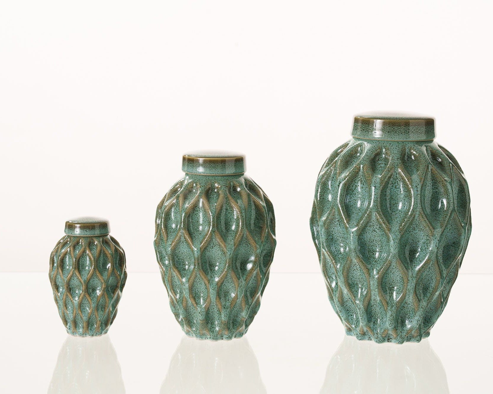 Pulvis Art Urns Adult Size Urn Cremation Urn "Echo" - 3D Printed Ceramic Urn | Oily Green Melange | Large