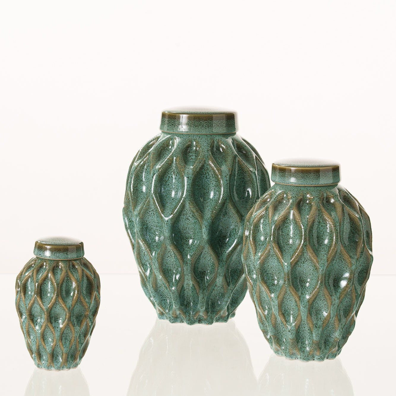 Pulvis Art Urns Adult Size Urn Cremation Urn "Echo" - 3D Printed Ceramic Urn | Oily Green Melange | Large