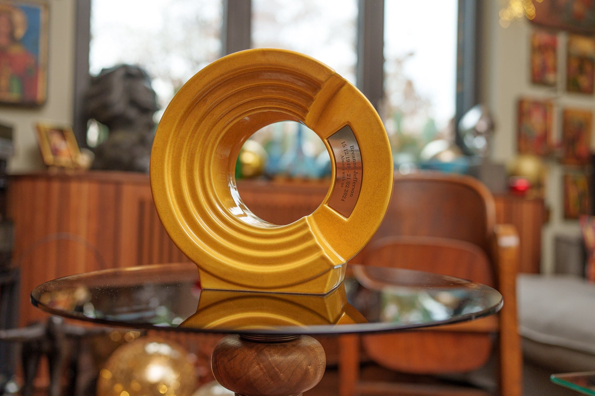 Pulvis Art Urns Adult Size Urn Cremation Urn "Solace" - Adult Memorial Urn | Amber Yellow | Ceramic