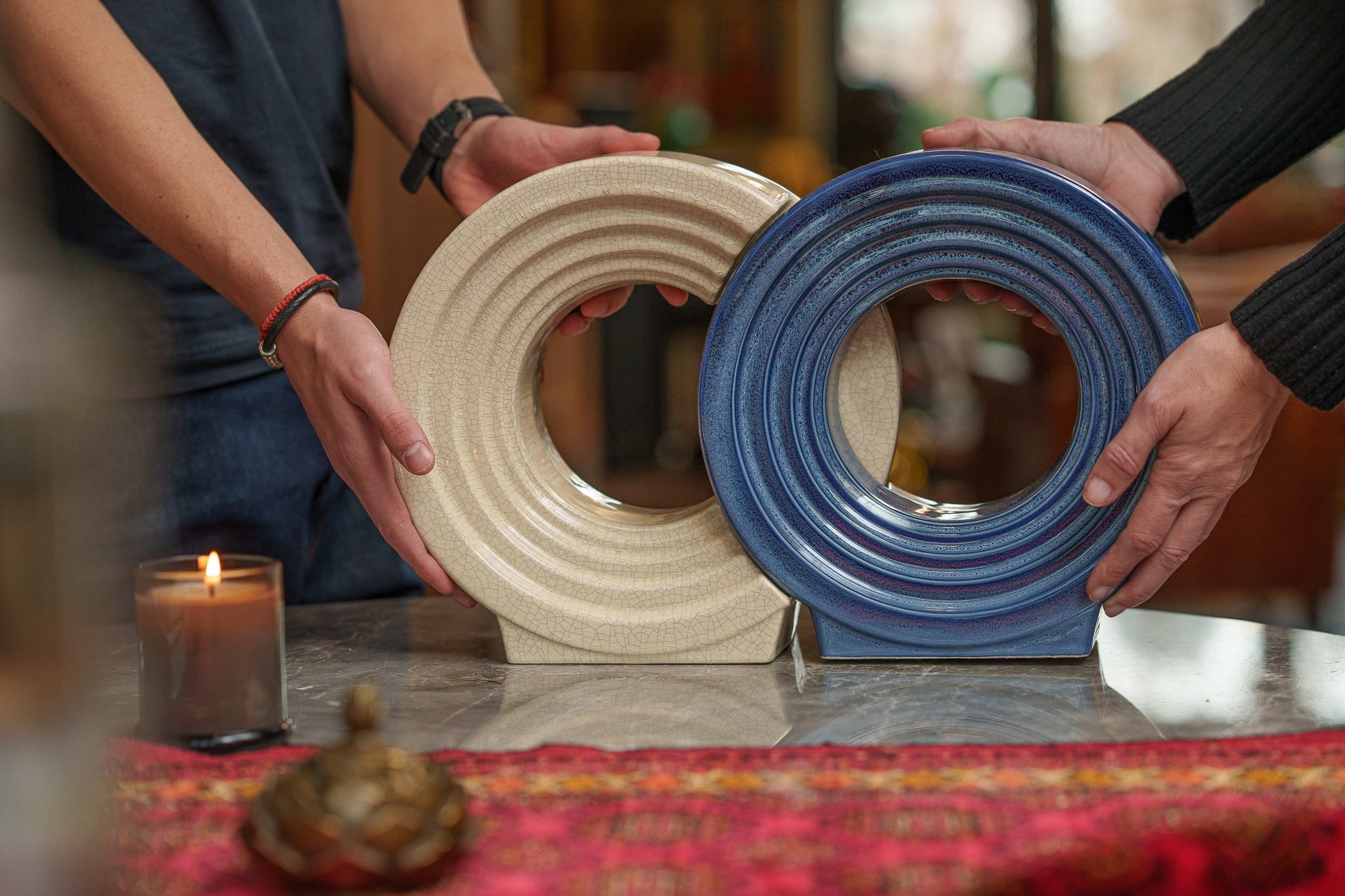 Pulvis Art Urns Adult Size Urn Cremation Urn "Solace" - Adult Memorial Urn | Blue Melange | Ceramic