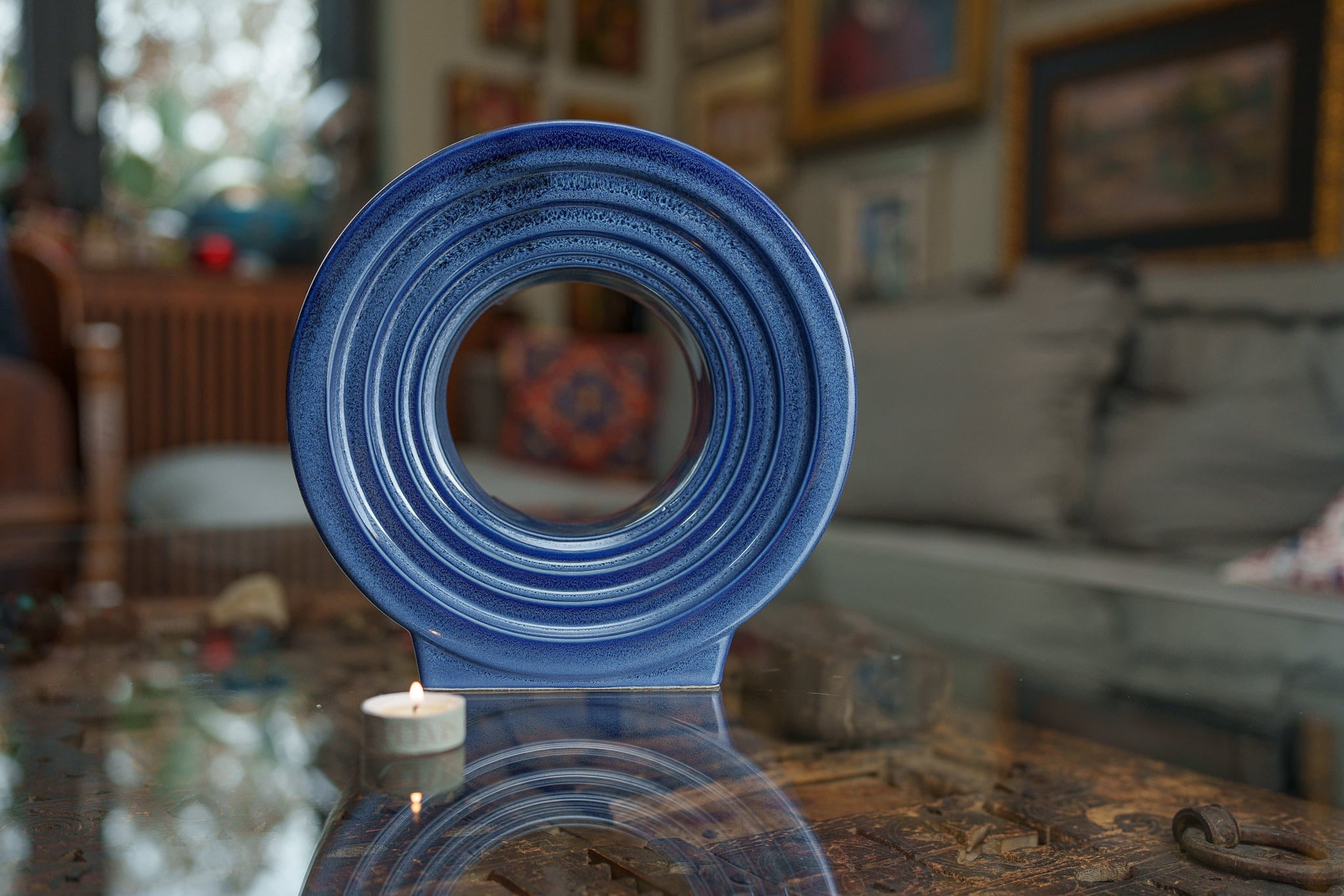 Pulvis Art Urns Adult Size Urn Cremation Urn "Solace" - Adult Memorial Urn | Blue Melange | Ceramic