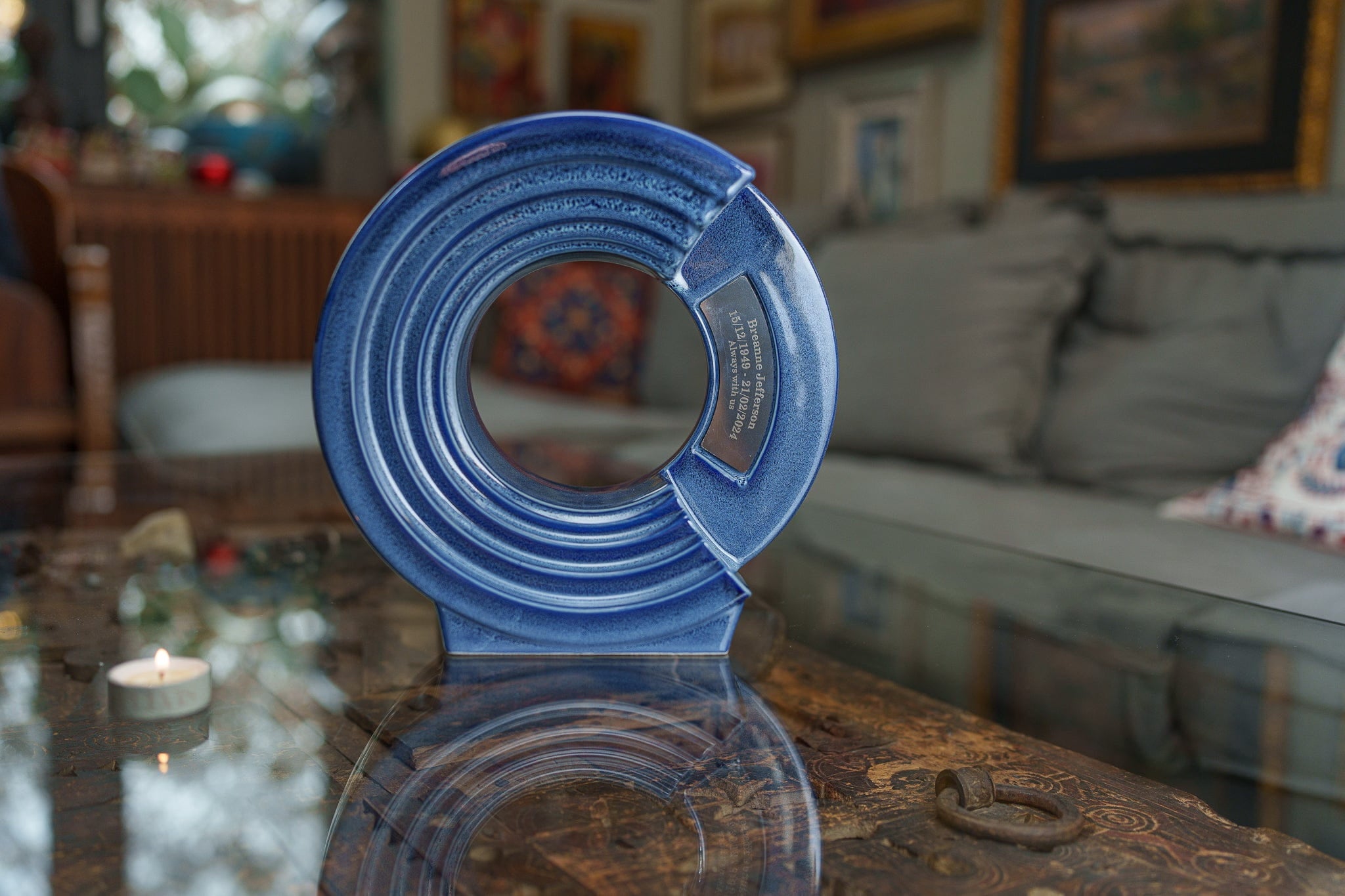 Pulvis Art Urns Adult Size Urn Cremation Urn "Solace" - Adult Memorial Urn | Blue Melange | Ceramic