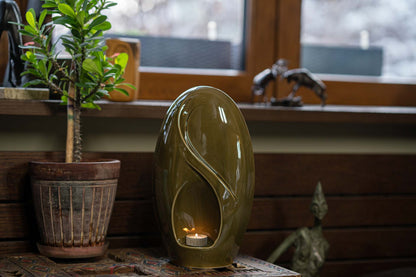 Pulvis Art Urns Adult Size Urn Eternity Handmade Cremation Urn for Ashes - Large | Oily Green | Ceramic