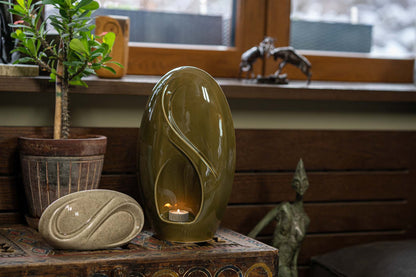 Pulvis Art Urns Adult Size Urn Eternity Handmade Cremation Urn for Ashes - Large | Oily Green | Ceramic