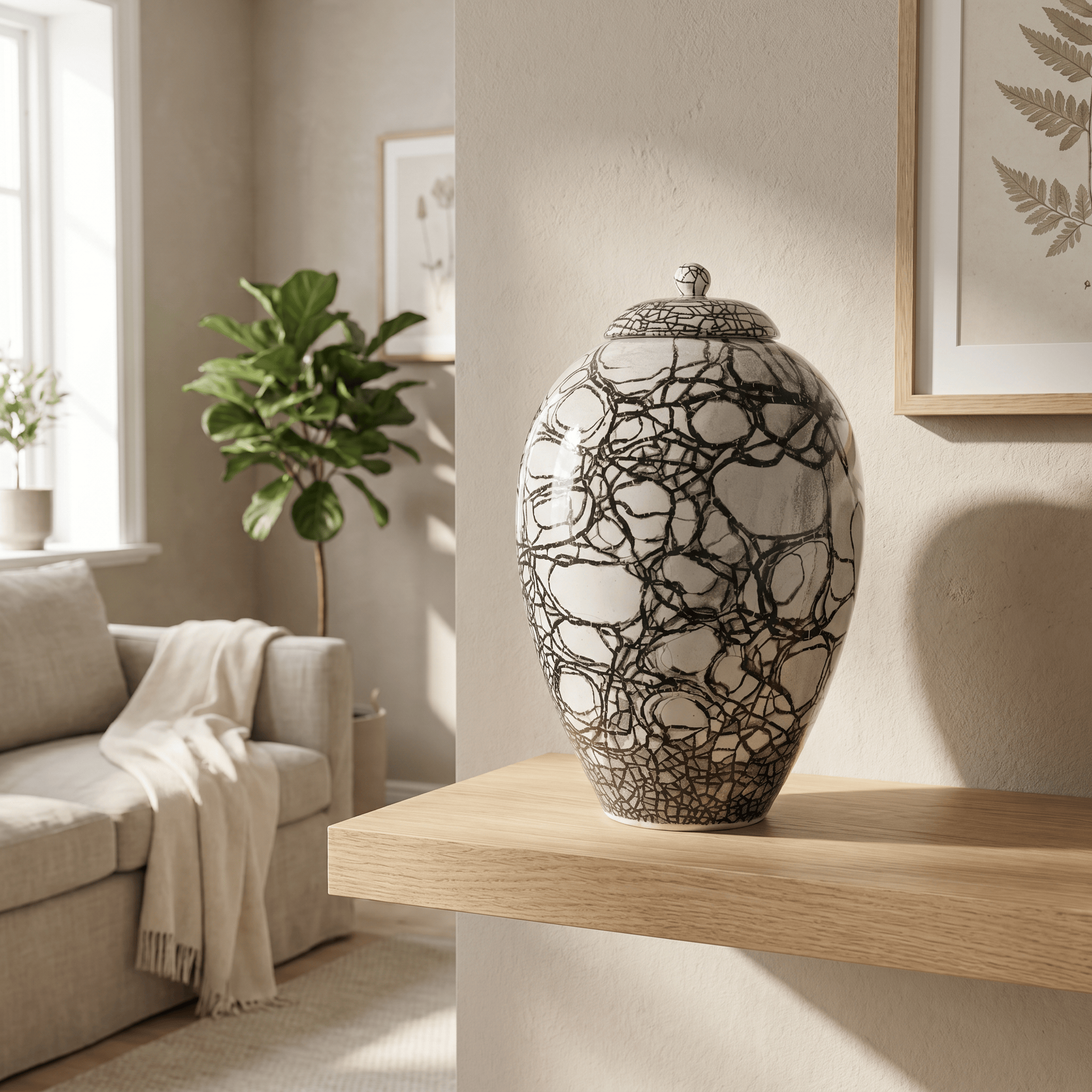 Pulvis Art Urns Adult Size Urn Handmade Cremation Urn "Embrace" - Large | Raku Style Memorial | Pottery Wheel Urn
