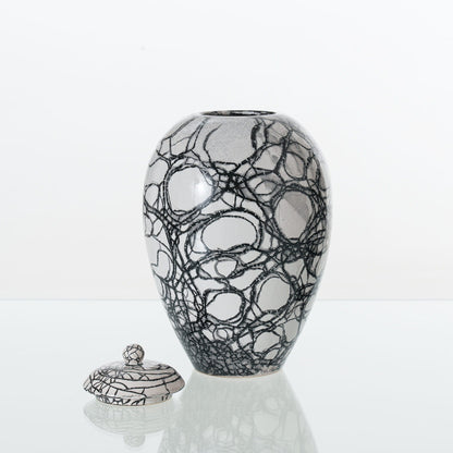 Pulvis Art Urns Adult Size Urn Handmade Cremation Urn "Embrace" - Large | Raku Style Memorial | Pottery Wheel Urn