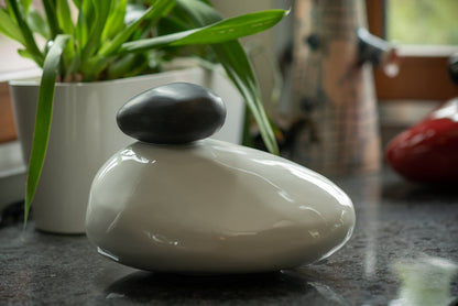 Ceramic Art Urn for Ashes - Stone - (White colour) by Pulvis Art Urns 