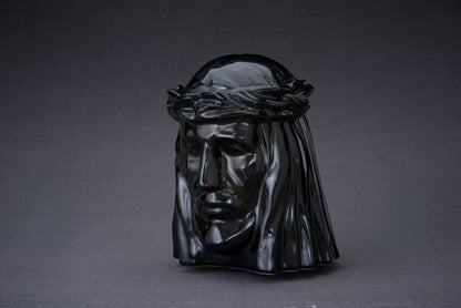 The Christ Handmade Cremation Urn for Ashes, size Large/Adult, color Black Gloss-Pulvis Art Urns