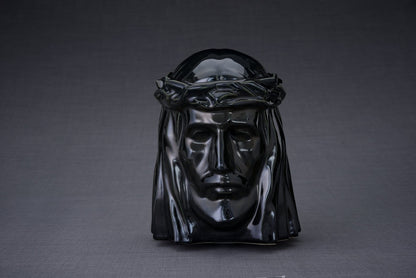 The Christ Handmade Cremation Urn for Ashes, size Large/Adult, color Black Gloss-Pulvis Art Urns