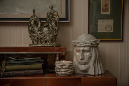 Ceramic Art Urn for Ashes - The Christ- set (craquelure colour with candle ) by Pulvis Art Urns 
