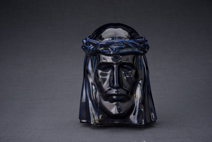 The Christ Handmade Cremation Urn for Ashes, size Large/Adult, color Cobalt Metallic-Pulvis Art Urns
