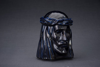 The Christ Handmade Cremation Urn for Ashes, size Large/Adult, color Cobalt Metallic-Pulvis Art Urns