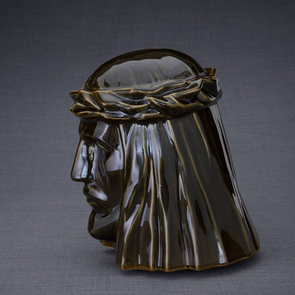 The Christ Handmade Cremation Urn for Ashes, size Large/Adult, color Oily Green-PulvisArtUrns-Pulvis Art Urns