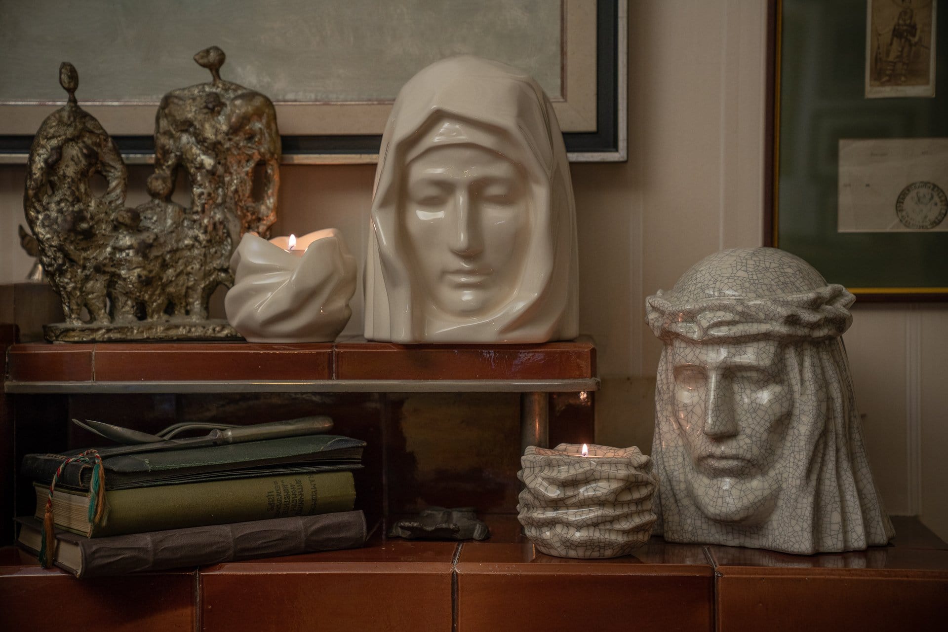 Ceramic Art Urn for Ashes - The Christ & The Holy Mother - sets by Pulvis Art Urns 