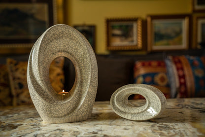 Ceramic Art Urn for Ashes - The Passage- set (craquelure colour with candle ) by Pulvis Art Urns 