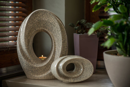 Ceramic Art Urn for Ashes - The Passage- set (craquelure colour with candle ) by Pulvis Art Urns 