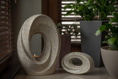Ceramic Art Urn for Ashes - The Passage- set (craquelure colour with candle ) by Pulvis Art Urns 