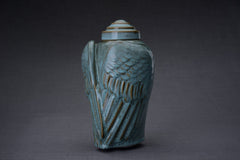 Handmade Cremation Urn for Ashes "Wings" - Large | Oily Green Melange | Ceramic