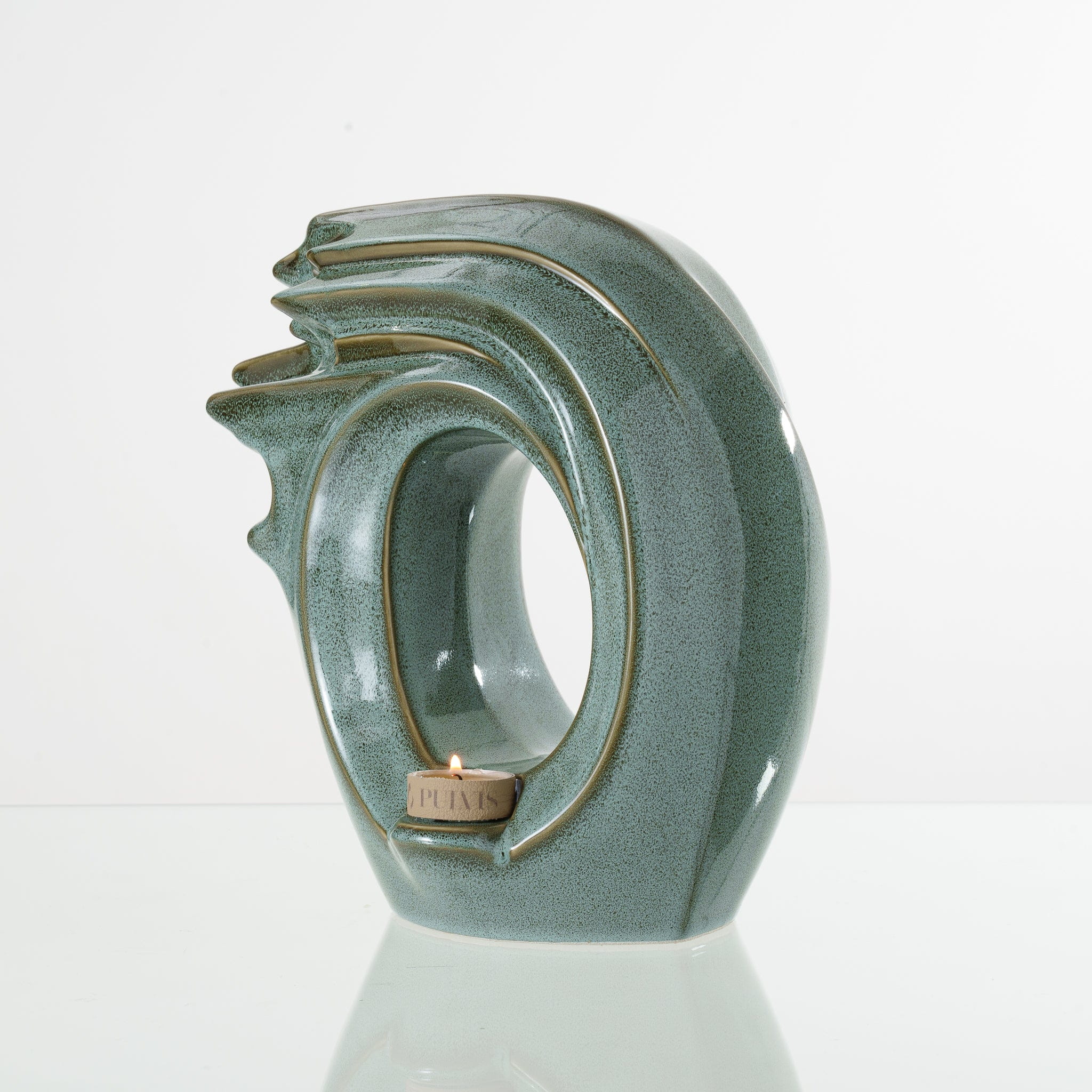 Handmade Cremation Urn "Zephyr" - Adult Ceramic Urn | Oily Green Melange