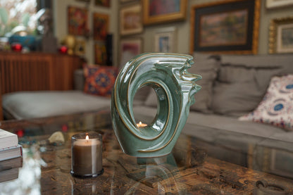 Handmade Cremation Urn "Zephyr" - Adult Ceramic Urn | Oily Green Melange