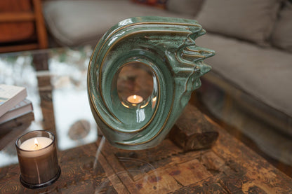 Handmade Cremation Urn "Zephyr" - Adult Ceramic Urn | Oily Green Melange