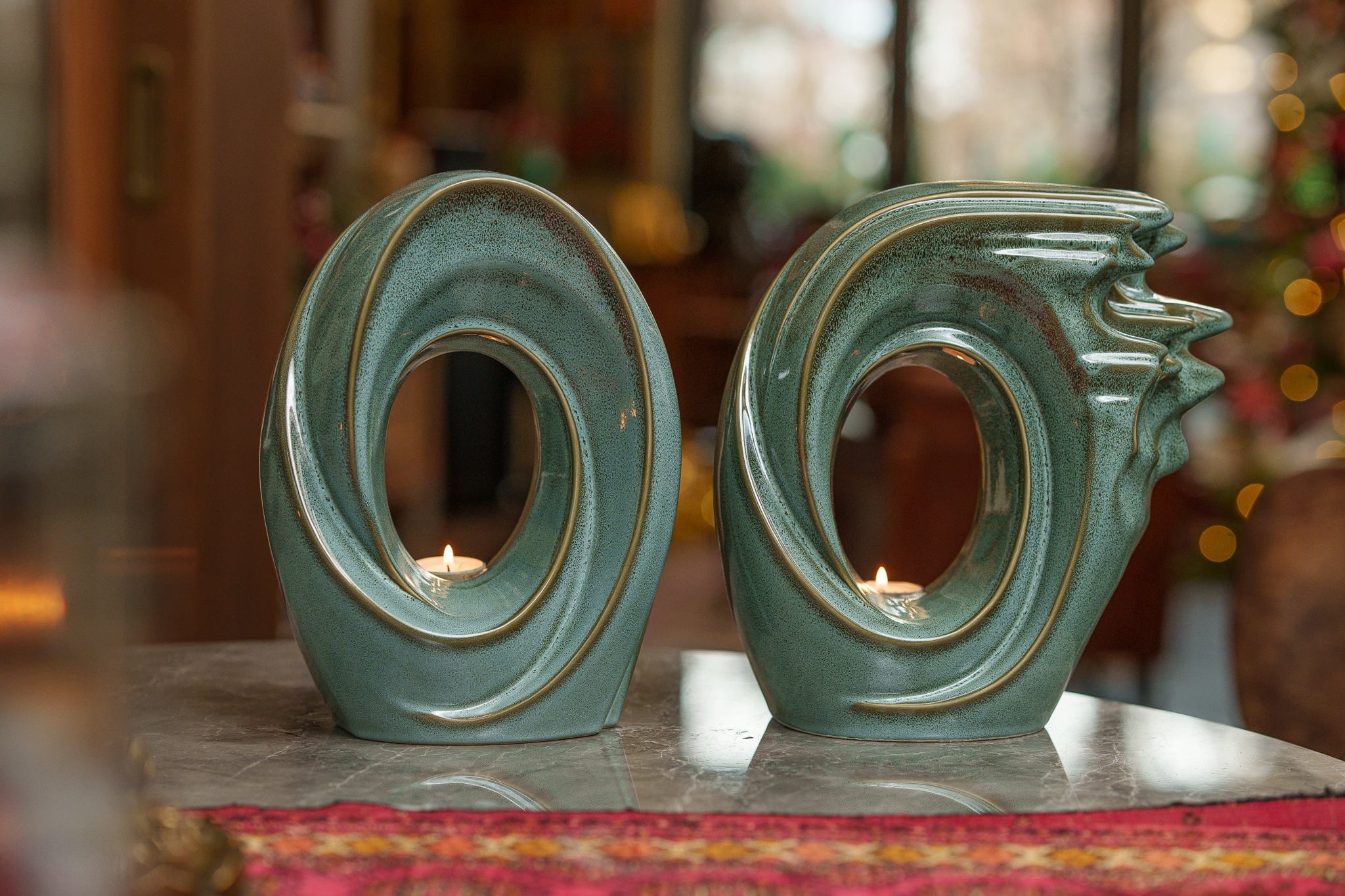 Handmade Cremation Urn "Zephyr" - Adult Ceramic Urn | Oily Green Melange