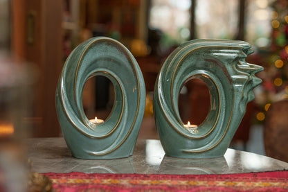 Handmade Cremation Urn "Zephyr" - Adult Ceramic Urn | Oily Green Melange