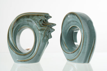 Handmade Cremation Urn "Zephyr" - Adult Ceramic Urn | Oily Green Melange