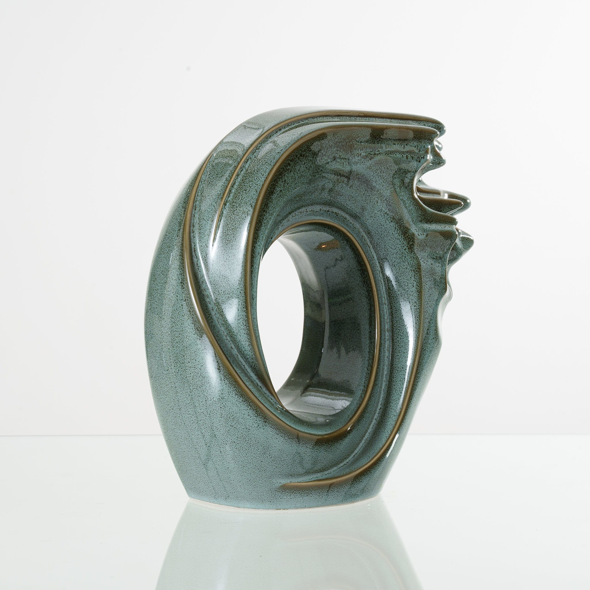 Handmade Cremation Urn "Zephyr" - Adult Ceramic Urn | Oily Green Melange