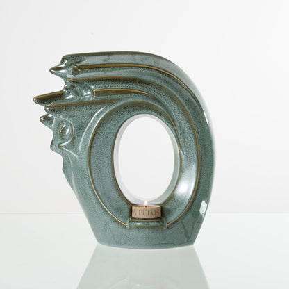 Handmade Cremation Urn "Zephyr" - Adult Ceramic Urn | Oily Green Melange