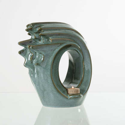 Handmade Cremation Urn "Zephyr" - Adult Ceramic Urn | Oily Green Melange