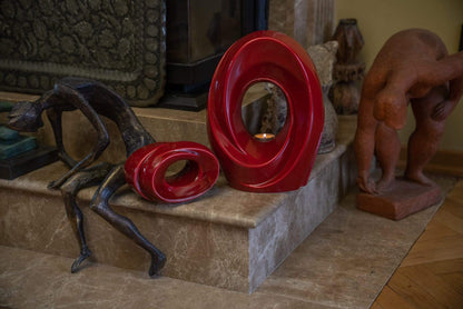 Ceramic Art Urn for Ashes - The Passage- set (red colour with candle ) by Pulvis Art Urns 