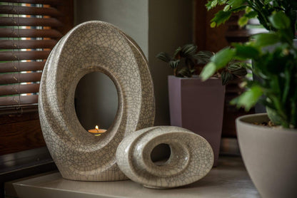Ceramic Art Urn for Ashes - The Passage- set (craquelure colour with candle ) by Pulvis Art Urns 