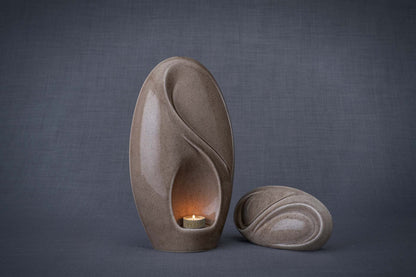 Pulvis Art Urns Adult Size Urn + Keepsake Urn Set Of Ceramic Art Urns for Ashes "Eternity" - (Large urn + Keepsake)
