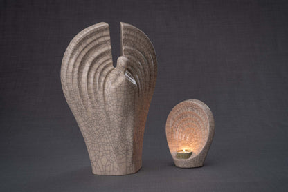 Pulvis Art Urns Adult Size Urn + Keepsake Urn Set Of Ceramic Art Urns for Ashes "Guardian" - (Large urn + Keepsake)