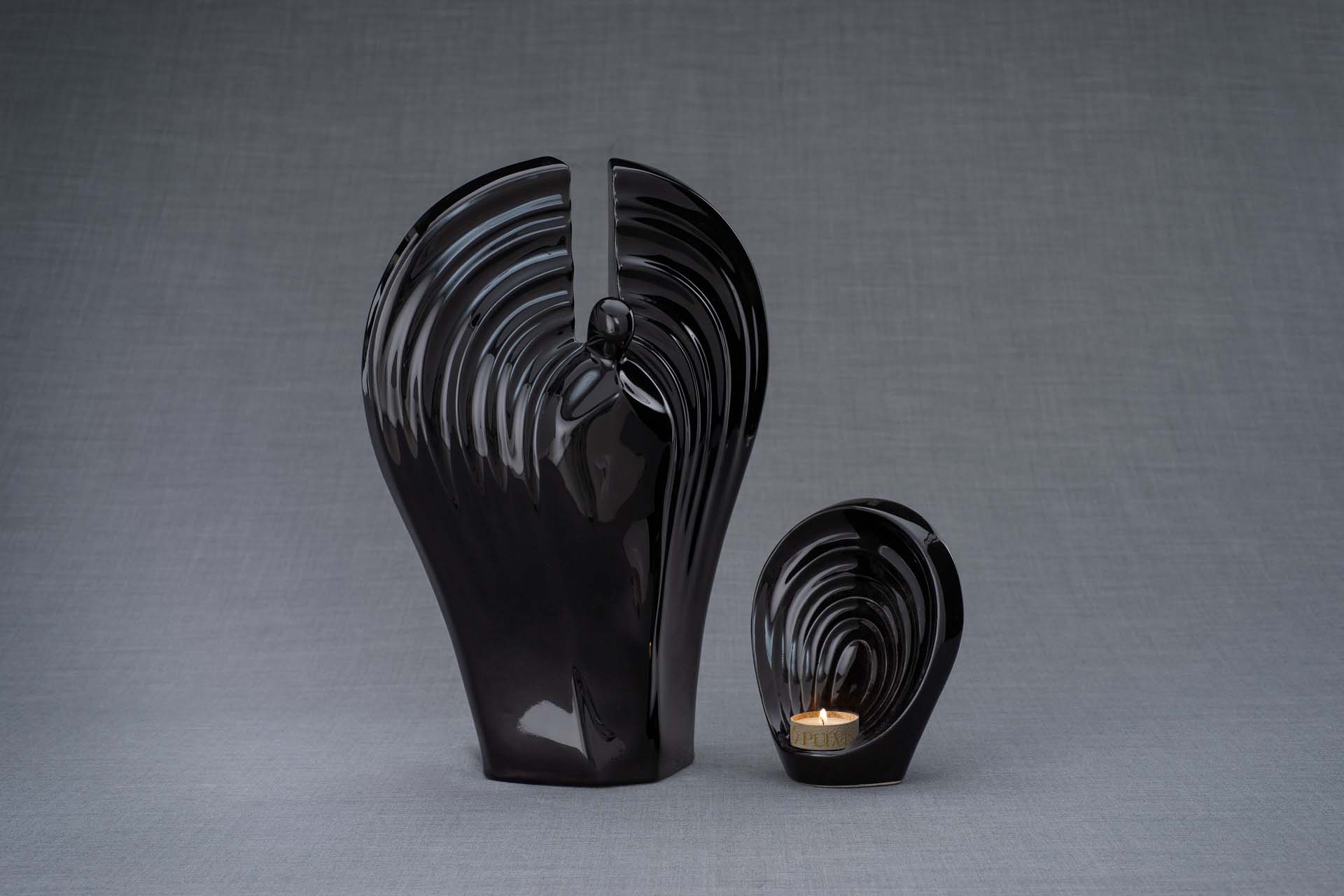 Pulvis Art Urns Adult Size Urn + Keepsake Urn Set Of Ceramic Art Urns for Ashes "Guardian" - (Large urn + Keepsake)