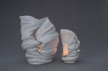 Pulvis Art Urns Adult Size Urn + Keepsake Urn Set Of Ceramic Art Urns for Ashes "Light" - (Large urn + Keepsake)