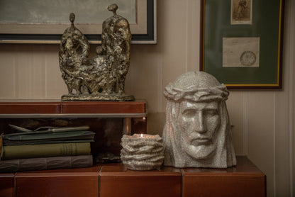 Ceramic Art Urn for Ashes - The Christ - set (craquelure colour with flowers ) by Pulvis Art Urns 